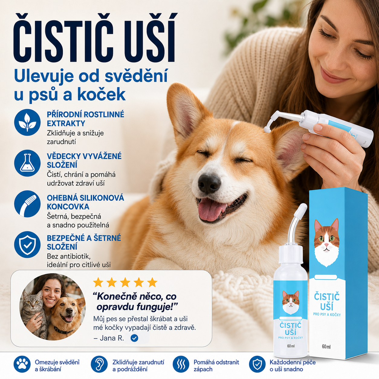 Dnes SLEVA 50 % | CureVivo® Čistič uší pro psy a kočky 👩‍🔬 Jemná přírodní péče o uši s rostlinnými extrakty 🌿01