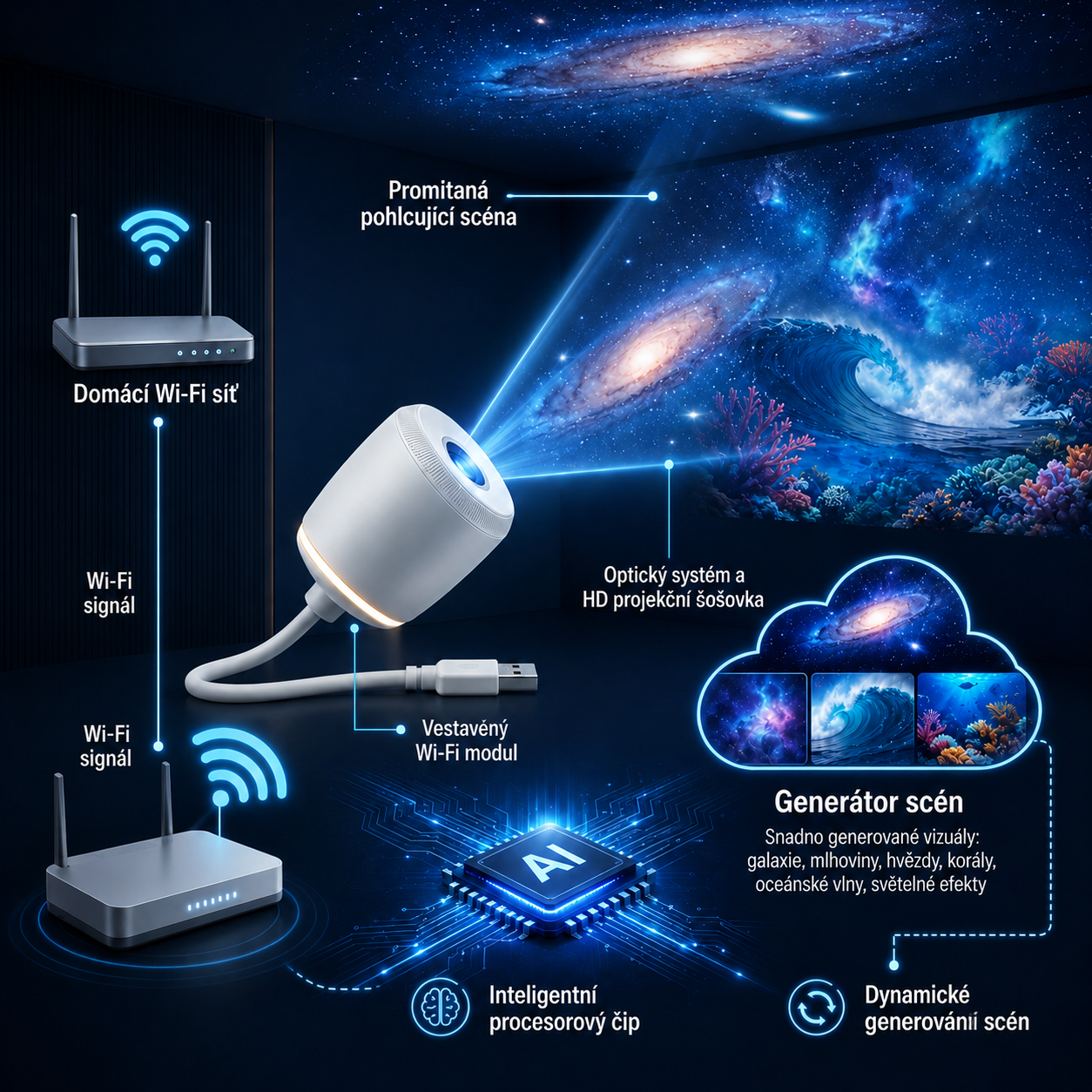 REBYIPO® CHYTRÝ PROJEKTOR NOVÉ GENERACE HD, CHYTRÝ DYNAMICKÝ 5D HOLOGRAFICKÝ NOČNÍ PROJEKTOR-7161