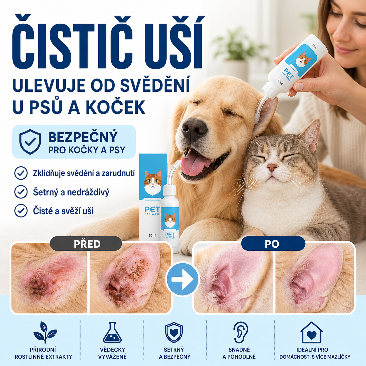 Dnes SLEVA 50 % | CureVivo® Čistič uší pro psy a kočky 👩‍🔬 Jemná přírodní péče o uši s rostlinnými extrakty 🌿01