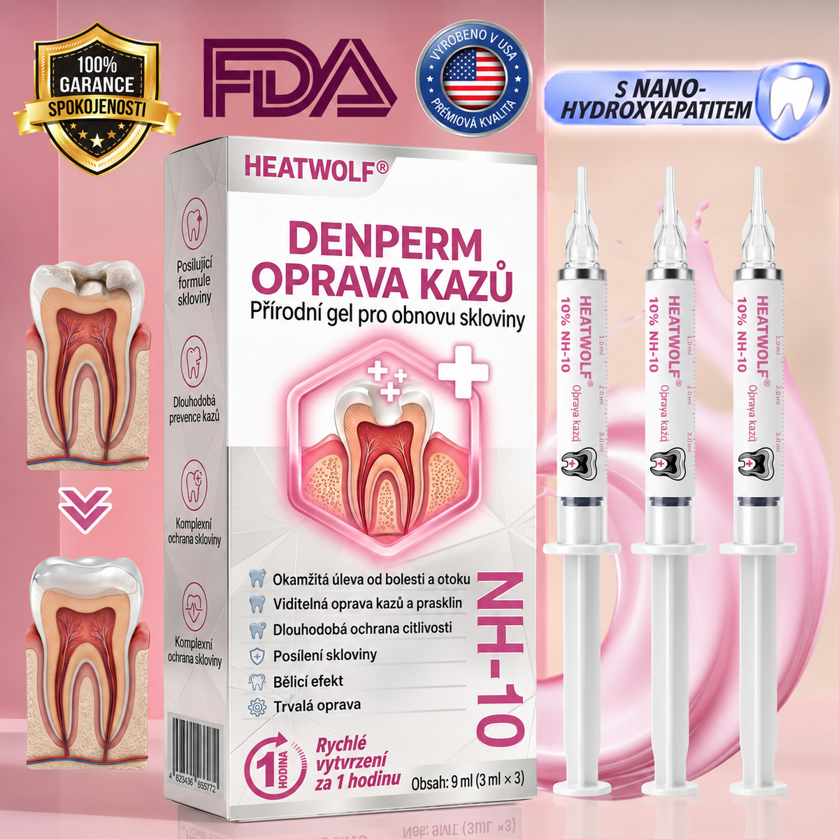 HEATWOLF® DenPerm Gel na opravu dutin, přírodní výplň skloviny🎈