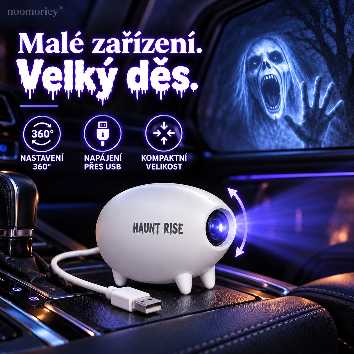🎃 Halloweenský okenní projektor 👻 16 strašidelných filmů, USB napájení, sváteční dekorace