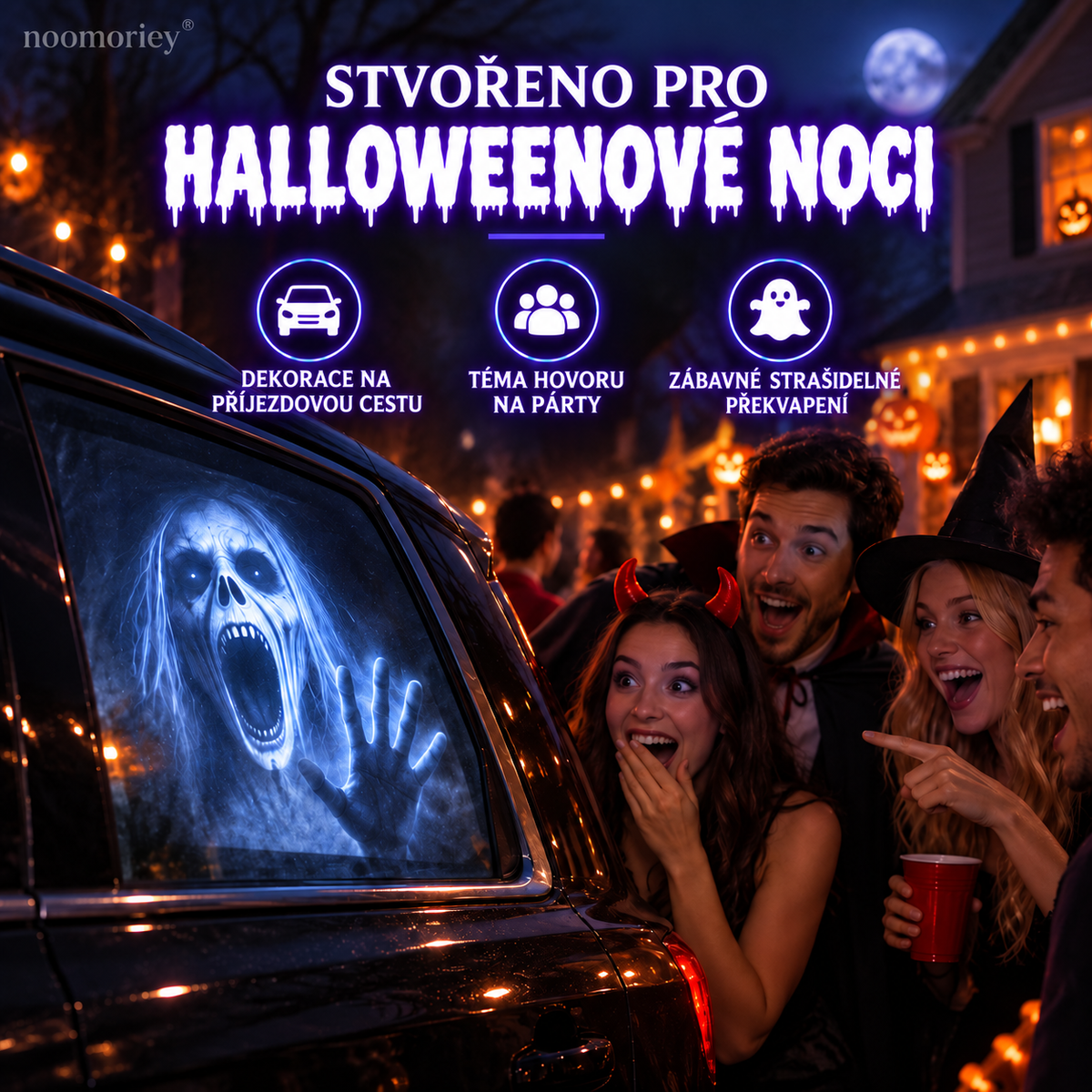 🎃 Halloweenský okenní projektor 👻 16 strašidelných filmů, USB napájení, sváteční dekorace