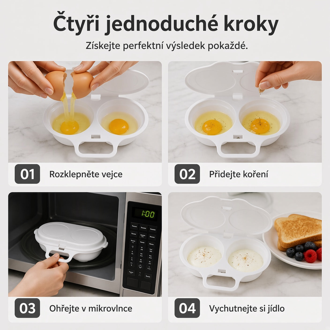 🍳 KUPTE 2 A ZÍSKEJTE 2 ZDARMA! ✨ Mikrovlnný vařič vajec se dvěma komorami – rychlá příprava bez oleje, potravinářský PP a univerzální kuchyňský pomocník 💫