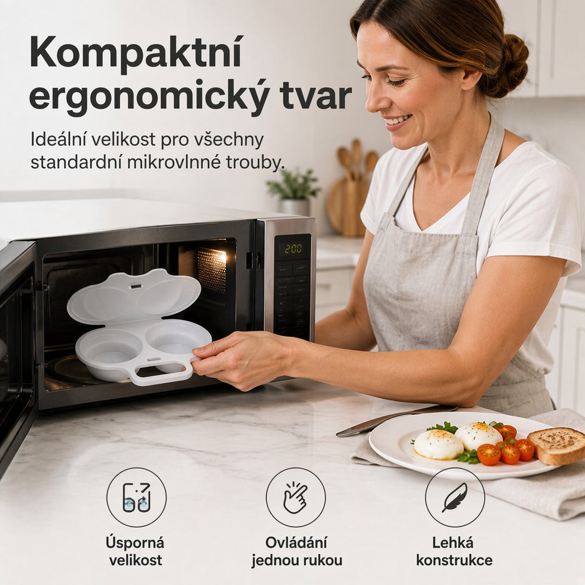 🍳 KUPTE 2 A ZÍSKEJTE 2 ZDARMA! ✨ Mikrovlnný vařič vajec se dvěma komorami – rychlá příprava bez oleje, potravinářský PP a univerzální kuchyňský pomocník 💫