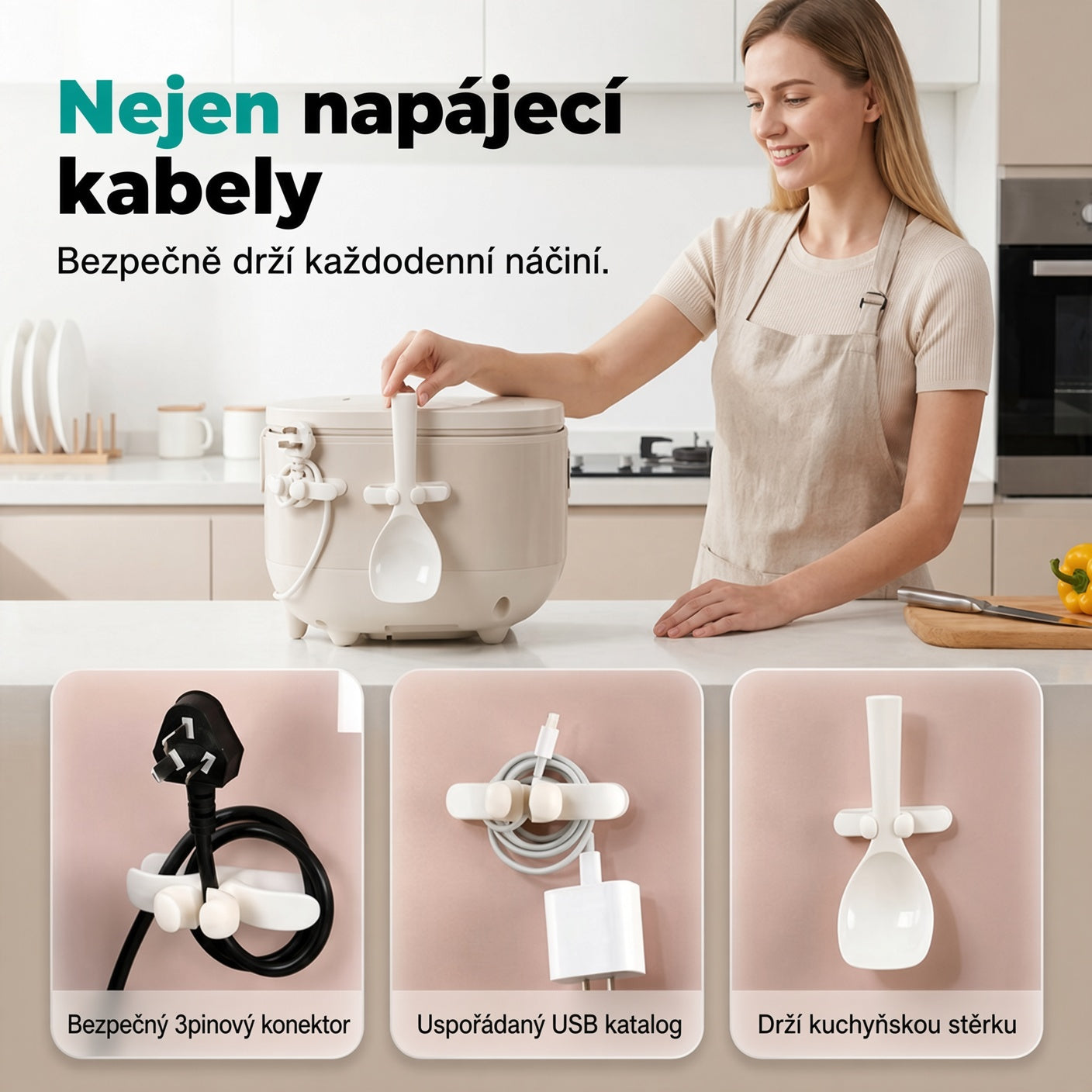 ✅ Samolepicí silikonový držák kabelů pro domácí spotřebiče