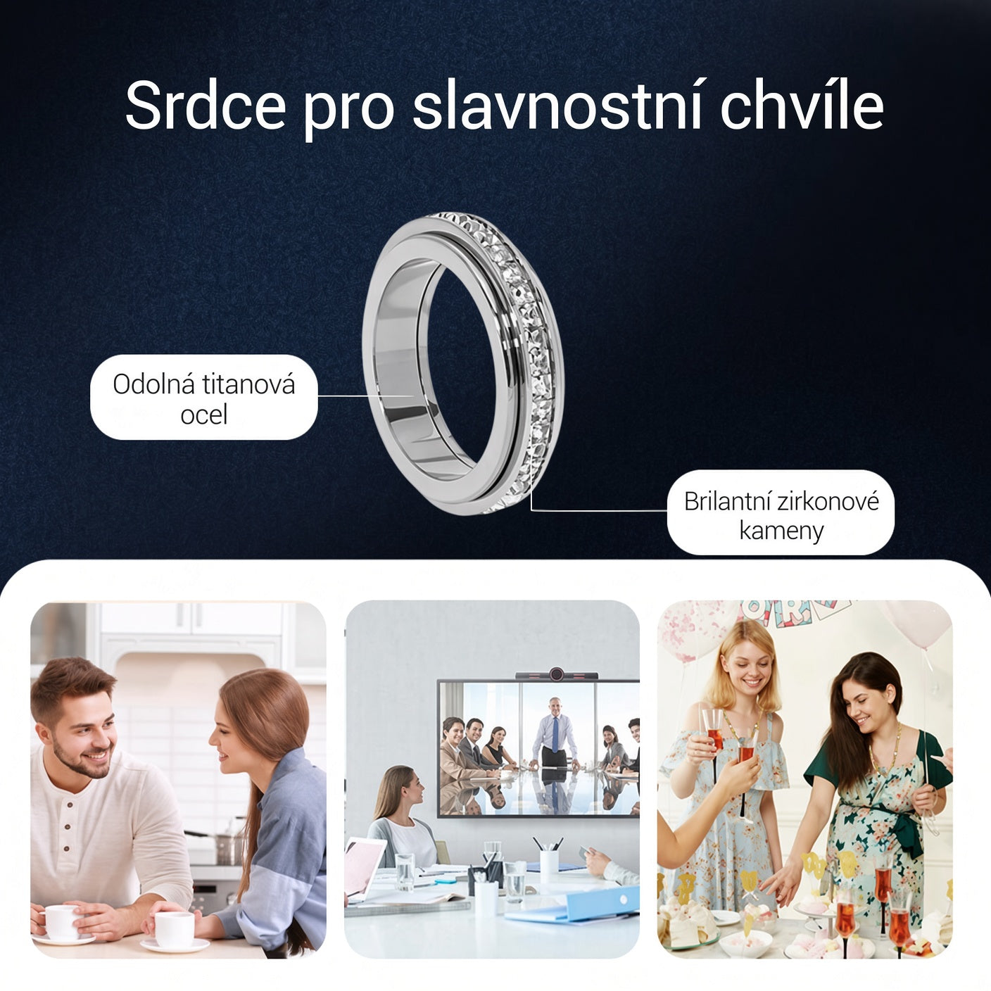 【📍Exkluzivní kolekce📍】Otočný prsten z titanové oceli se zirkonem💍