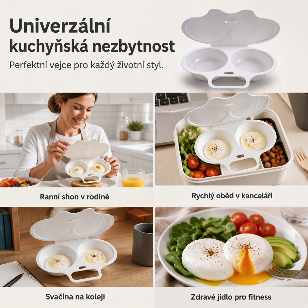 🍳 KUPTE 2 A ZÍSKEJTE 2 ZDARMA! ✨ Mikrovlnný vařič vajec se dvěma komorami – rychlá příprava bez oleje, potravinářský PP a univerzální kuchyňský pomocník 💫